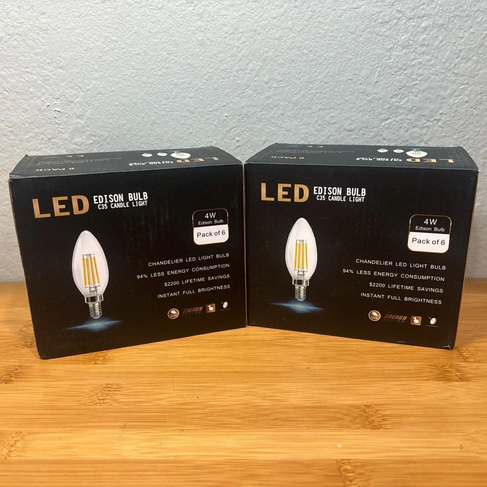 Lot of 2-LED Vintage Edison Bulb C35 candle light‎ chandelier- Brand new- 6 Each